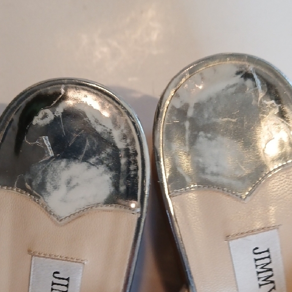 ✨ Jimmy Choo Atia Metallic Silver Leather Platform Wedge Sandals Size 38.5 - Picture 7 of 13